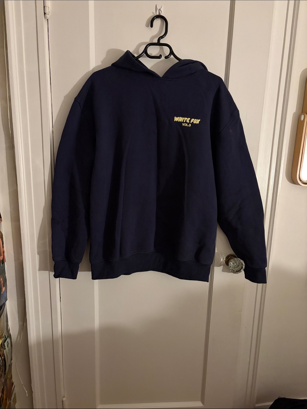 White Fox Boutique Navy Hoodie with Yellow Logo